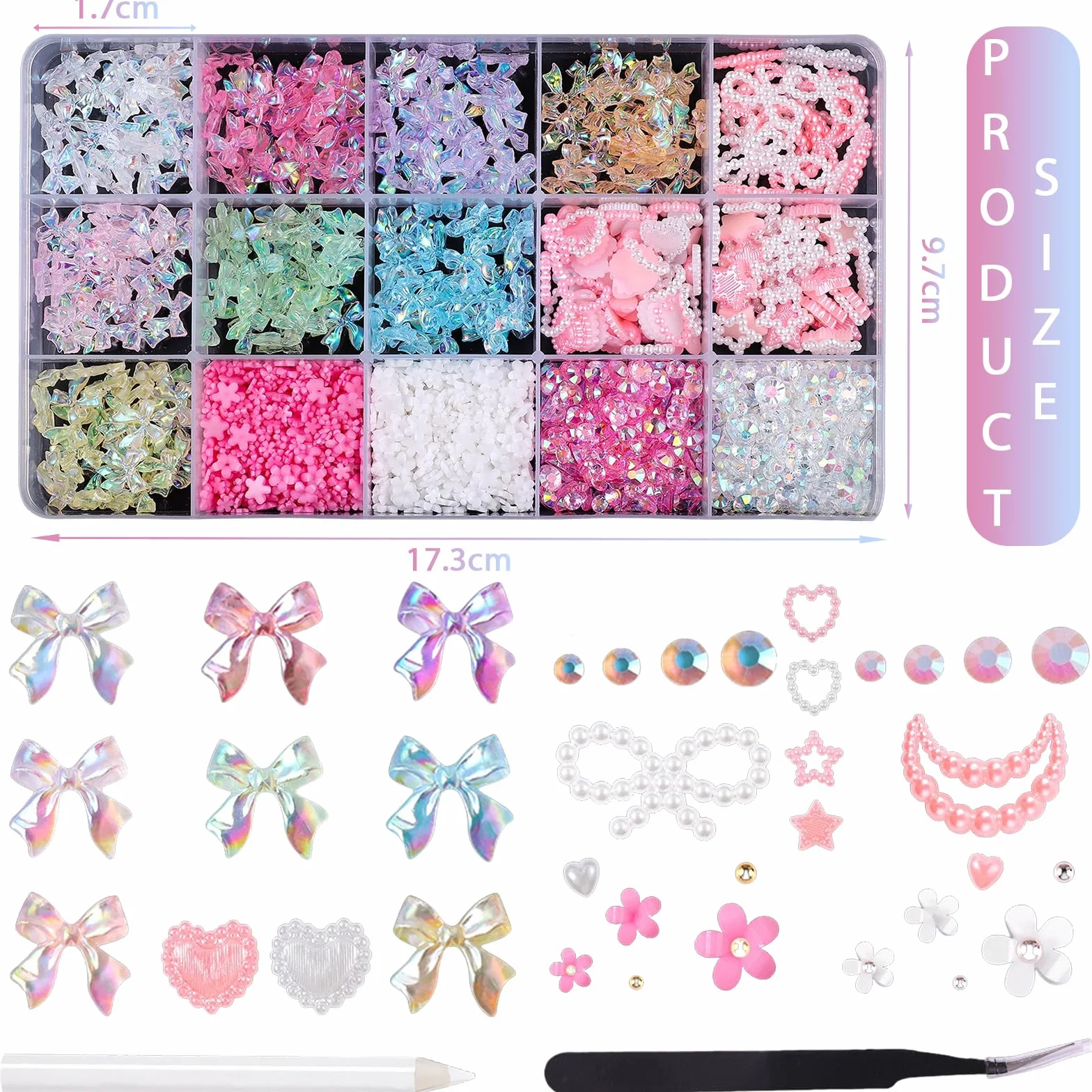 1000 sztuk ozdób do paznokci, zawieszki 3D, kolorowe kokardki, gwiazdy, serce, księżyc, do manicure diy crafts Jewelry Accessories