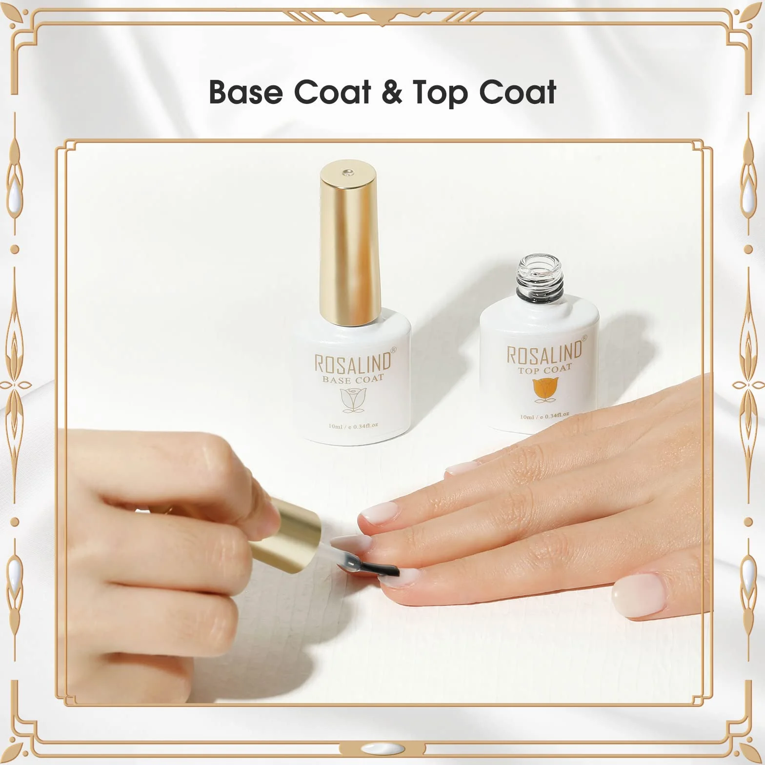 ROSALIND Base Coat i Top Coat lakier żelowy UV LED Soak Off Gel Polish Baza i Top Coat Zestaw do Manicure 2 szt. 10ml