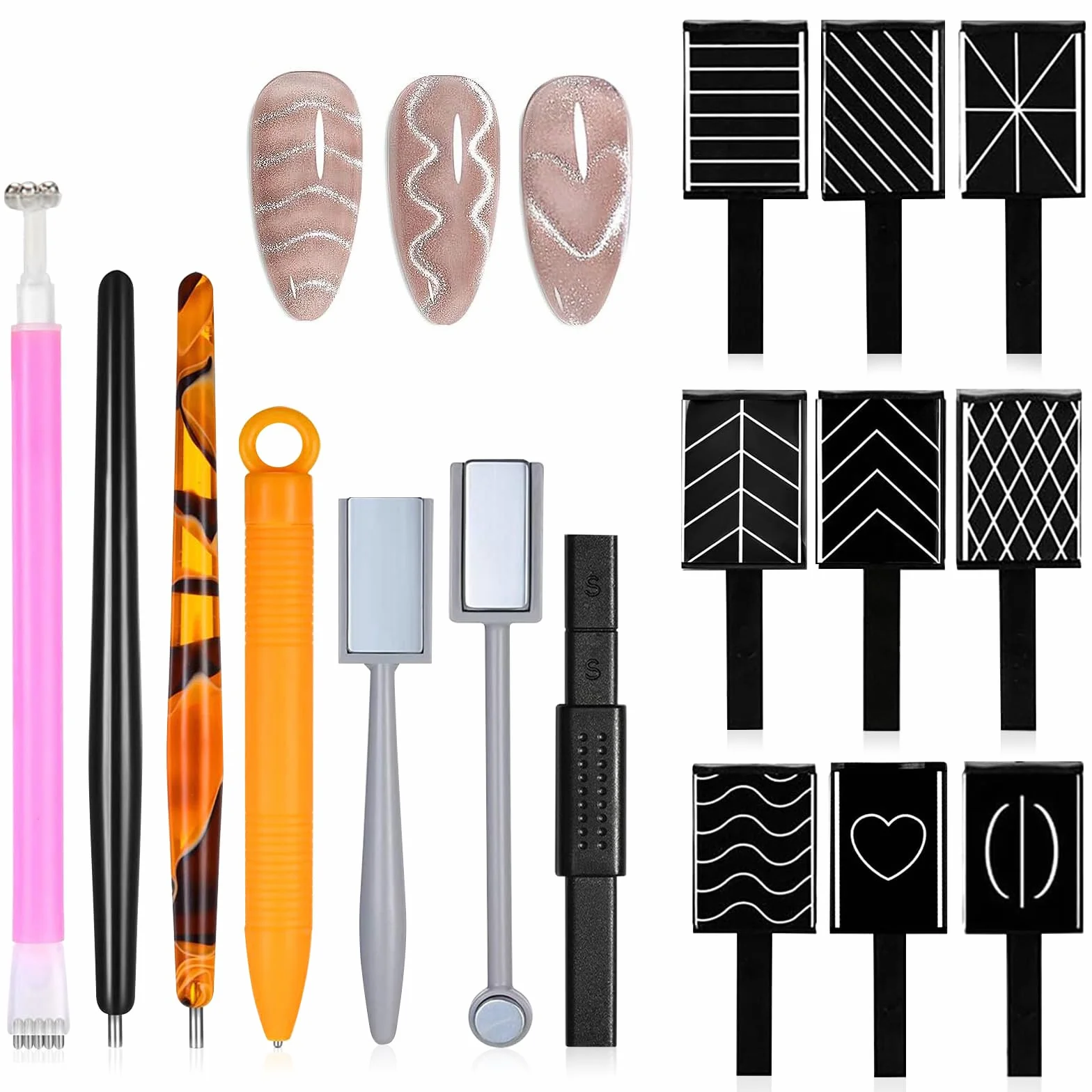 16 Sztuk Narzędzi do Zdobienia Paznokci w Sztyfcie Magnetycznym DIY Magic 3D Cat Eye, do Stosowania z Żelem UV Lub Lakierem do Paznokci, Magnetyczny Pisak dla Kota do Stylizacji Paznokci