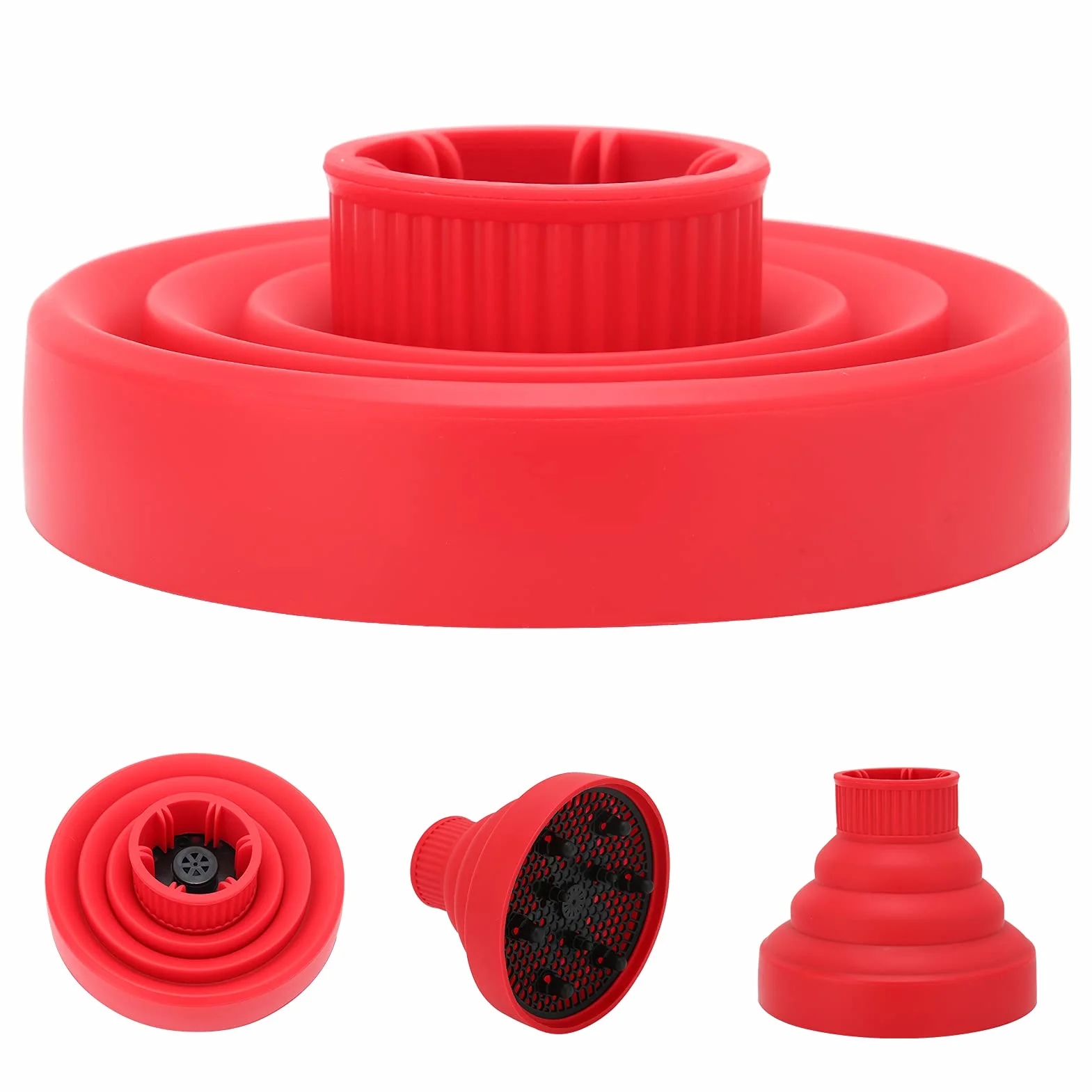 Generic Uniwersalny Składany Dyfuzor do Suszarki do Włosów dla Idealnej Kręconej Fryzury Przenośny Składany Dyfuzor Podróżny Suszarek Włosów 4-5cm (czerwony)