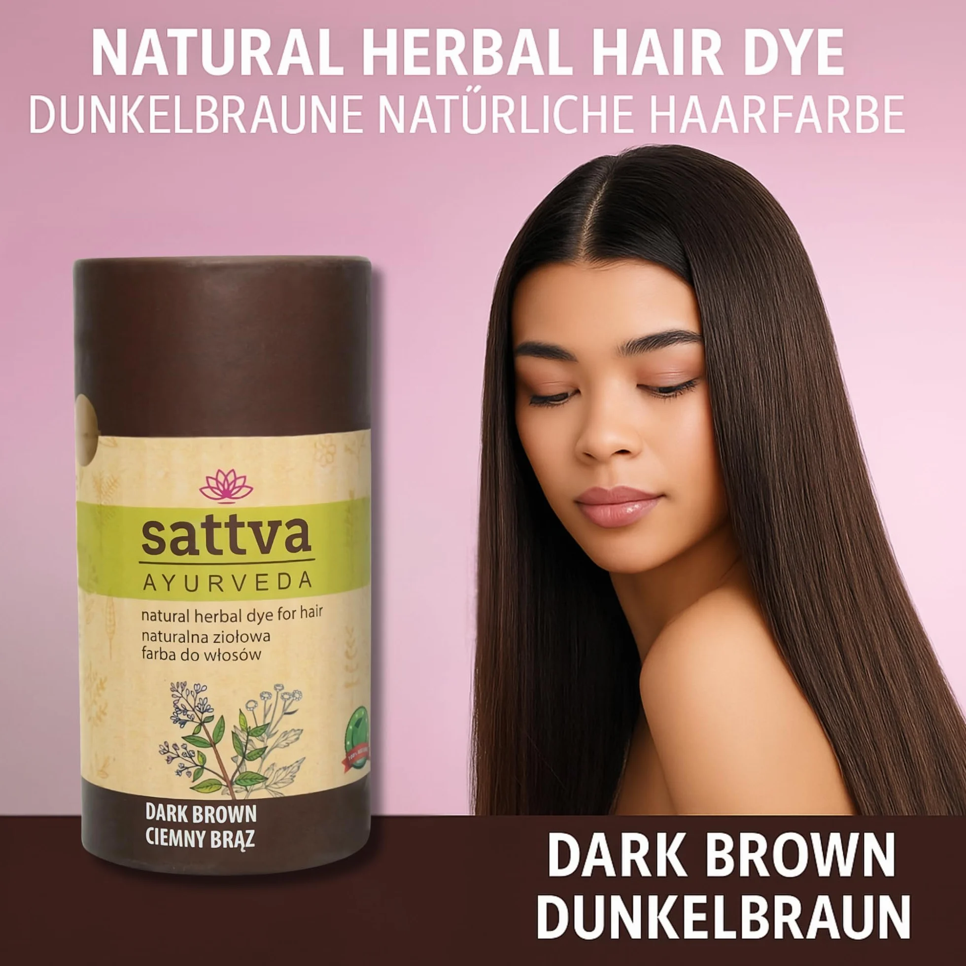 Sattva Ayurveda Naturalna Farba do Włosów Ciemny Brąz 150 g
