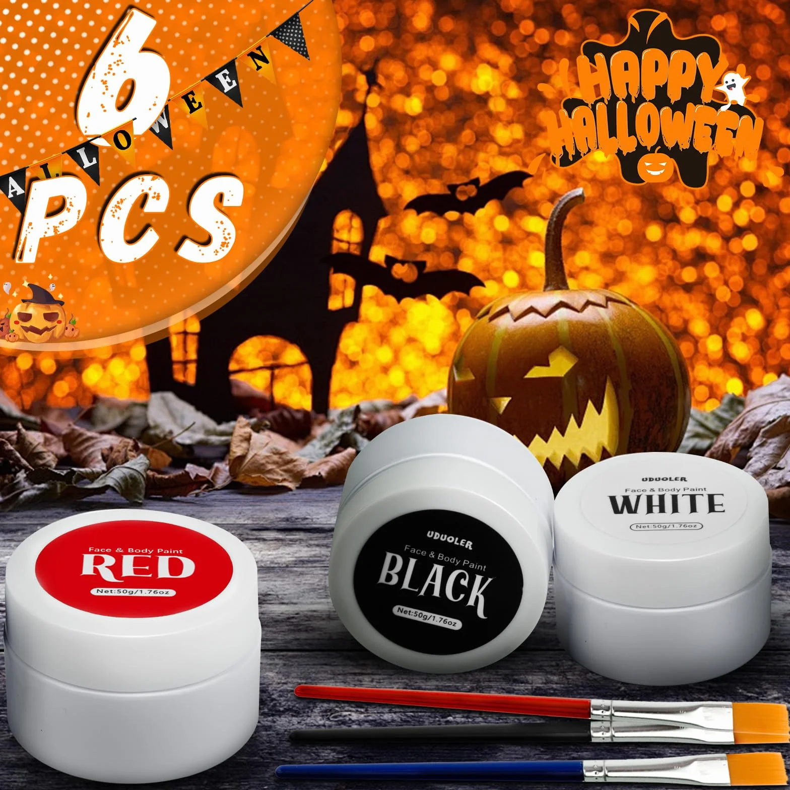 TonJin Zestaw farb do twarzy i ciała, nietoksyczny, profesjonalny zestaw farb do malowania twarzy i ciała, 3 pędzle, dla dzieci i dorosłych, na Halloween, imprezę, cosplay, klaun, makijaż SFX