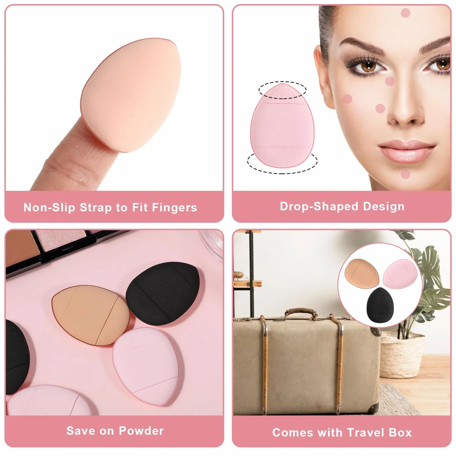 Mini puder, miękkie gąbki do makijażu na palce, zestaw do makeupu, korektor, sypki, róż, suche i mokre przybory do makeupu
