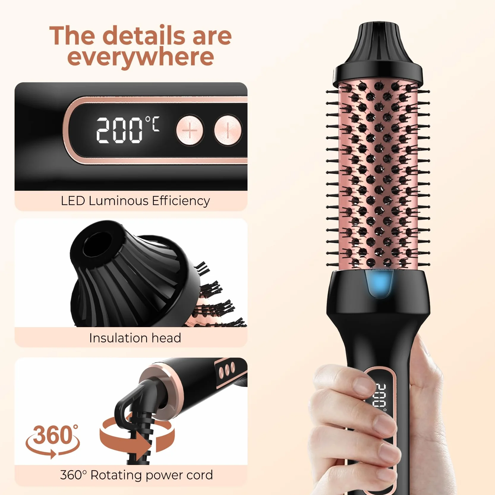 Thermal Brush LCD, jonowa szczotka termiczna, lokówka do lokówki, szczotka do stylizacji włosów, szczotka do stylizacji włosów, ciepła szczotka, prostownica do włosów, prostownica do włosów, okrągła