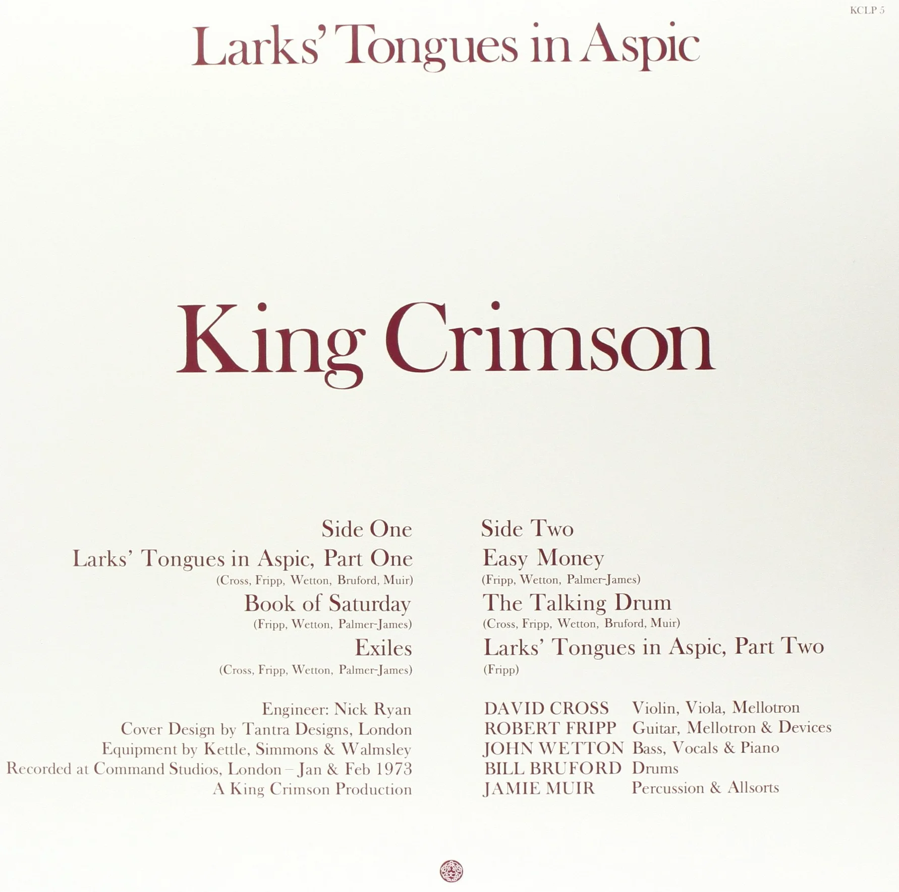 Larks' Tongues In Aspic