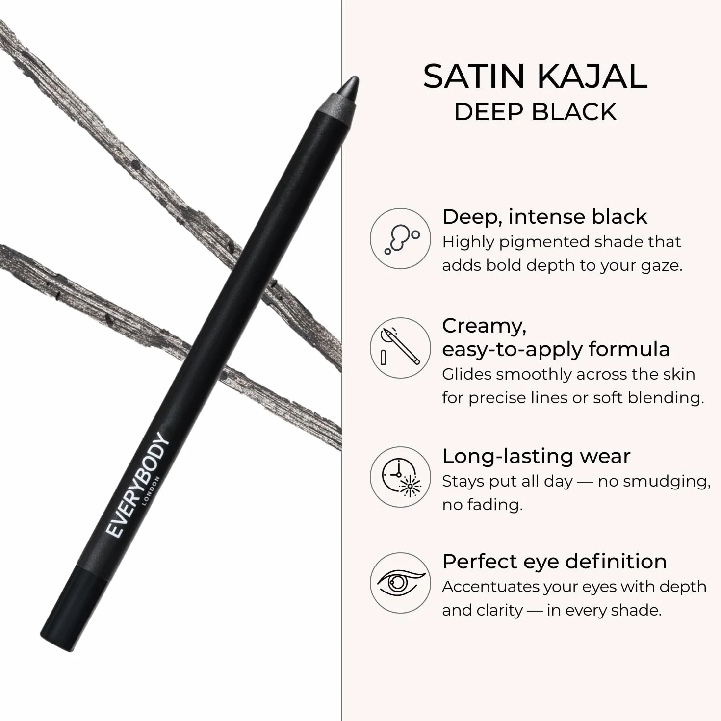EVERYBODY LONDON Satin Kajal Kremowa kredka do oczu Deep Black intensywnie czarna matowa długotrwała