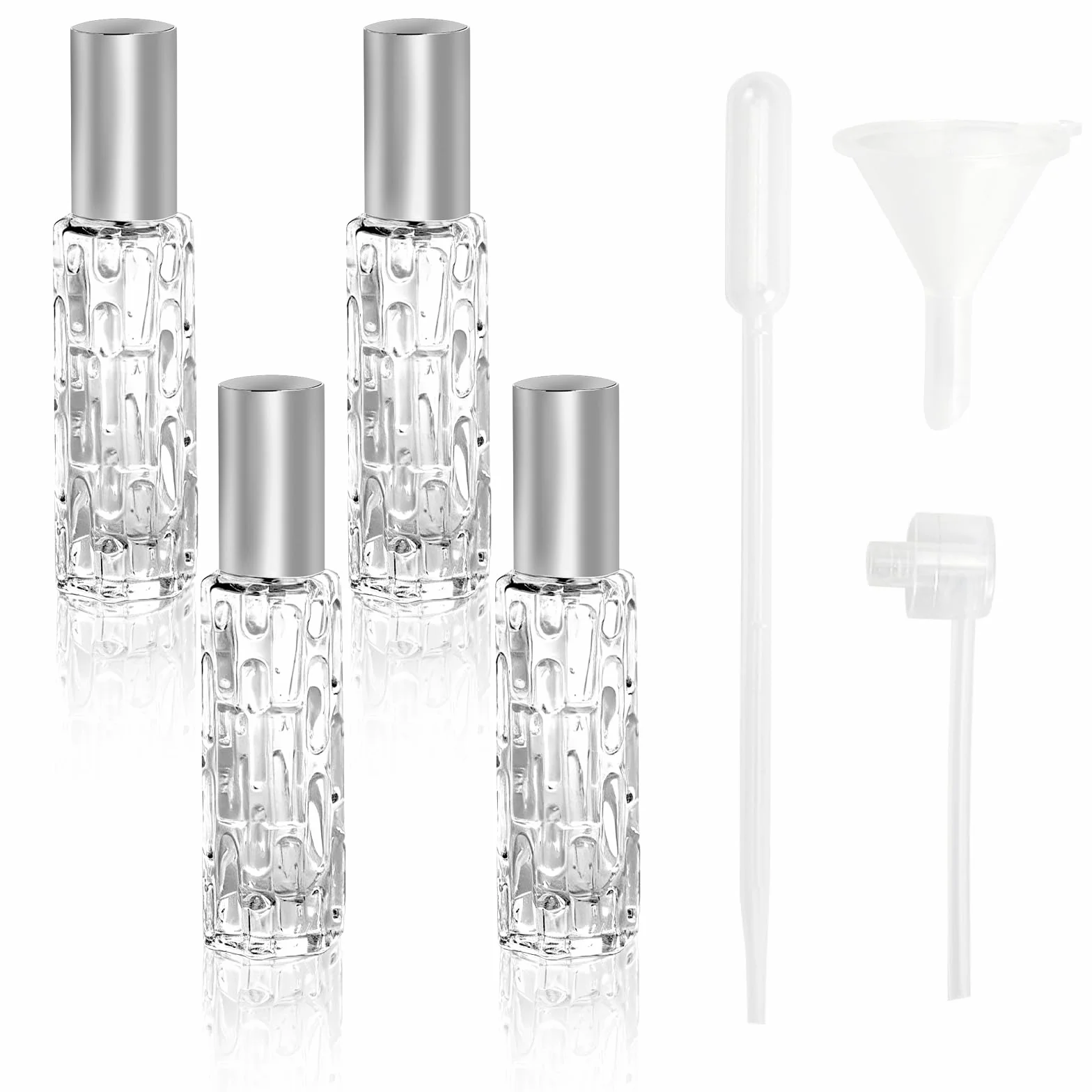Rozpylacz do perfum 10 ml ze słomką lejkiem naklejkami zestaw 4 sztuki