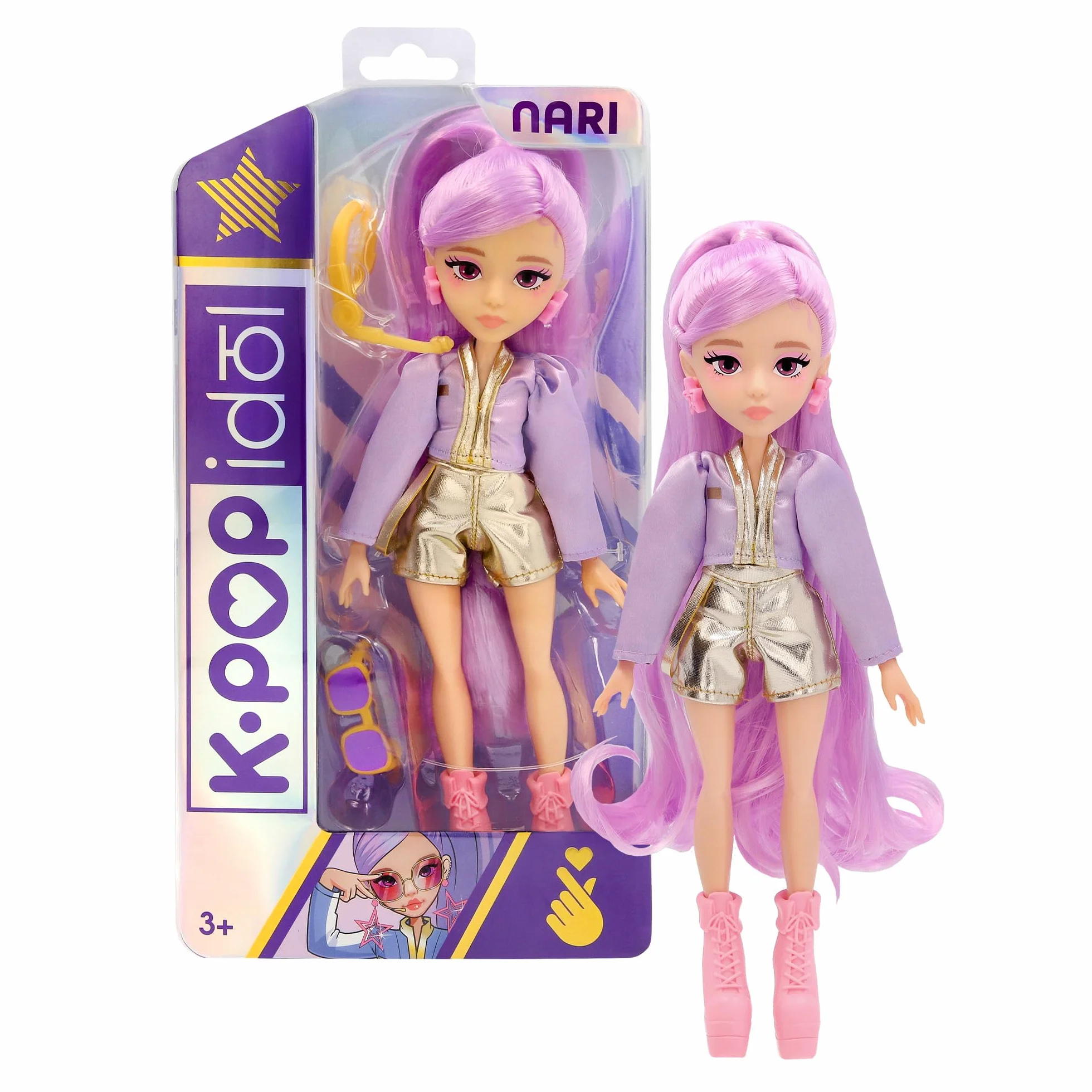 K Pop Idol Lalka Nari Fashion Doll K-Pop Power Idol, Lawendowe włosy. 3 akcesoria do tworzenia optymalnych strojów dla fanów w wieku 3 lat