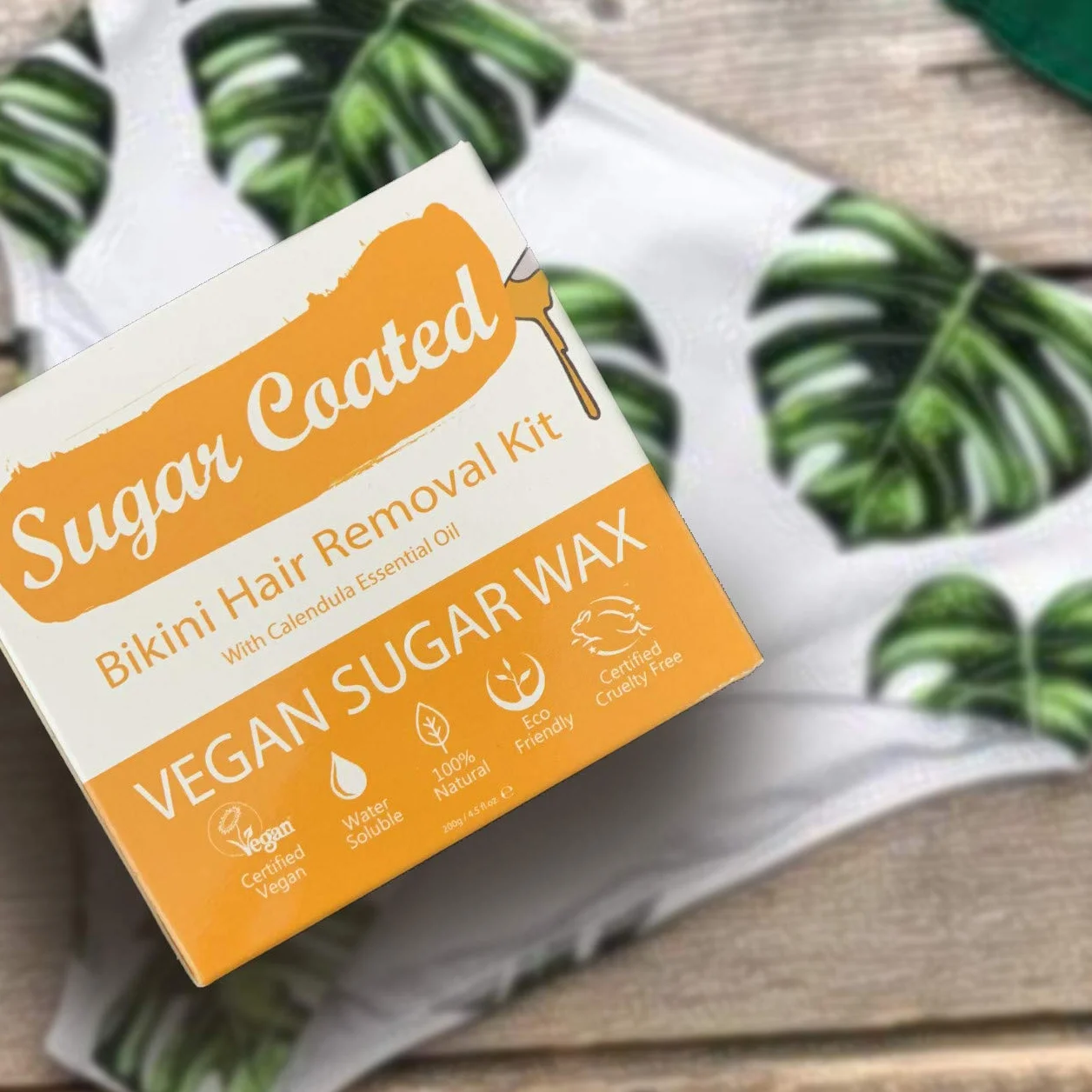 Sugar Coated Hair Removal Wax Kit for Bikini Line, Gentle Non-Damaging Waxing Kit with Calendula Oil 200g
