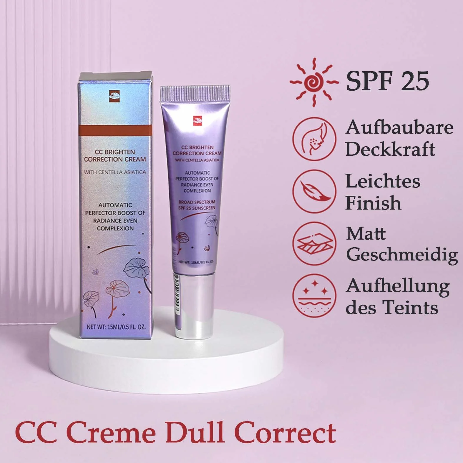 CC Cream Dull Correct – krem CC automatyczna pielęgnacja cery z Centella Asiatica – koreański podkład do makijażu z LSF 25 – poprawia cerę i nawilża – wodoodporny i trwały