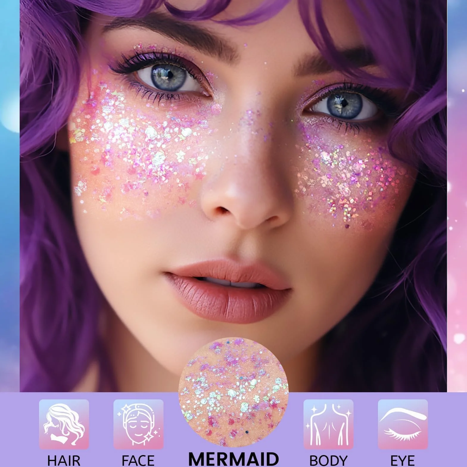 Prreal Body Glitter,Mermaid Sequins Glitter Stick Face Sparkling,Chunky Holographic Hair Glitters,Lips Nails Festival Rave Halloween Makeup, 06 Mermaid