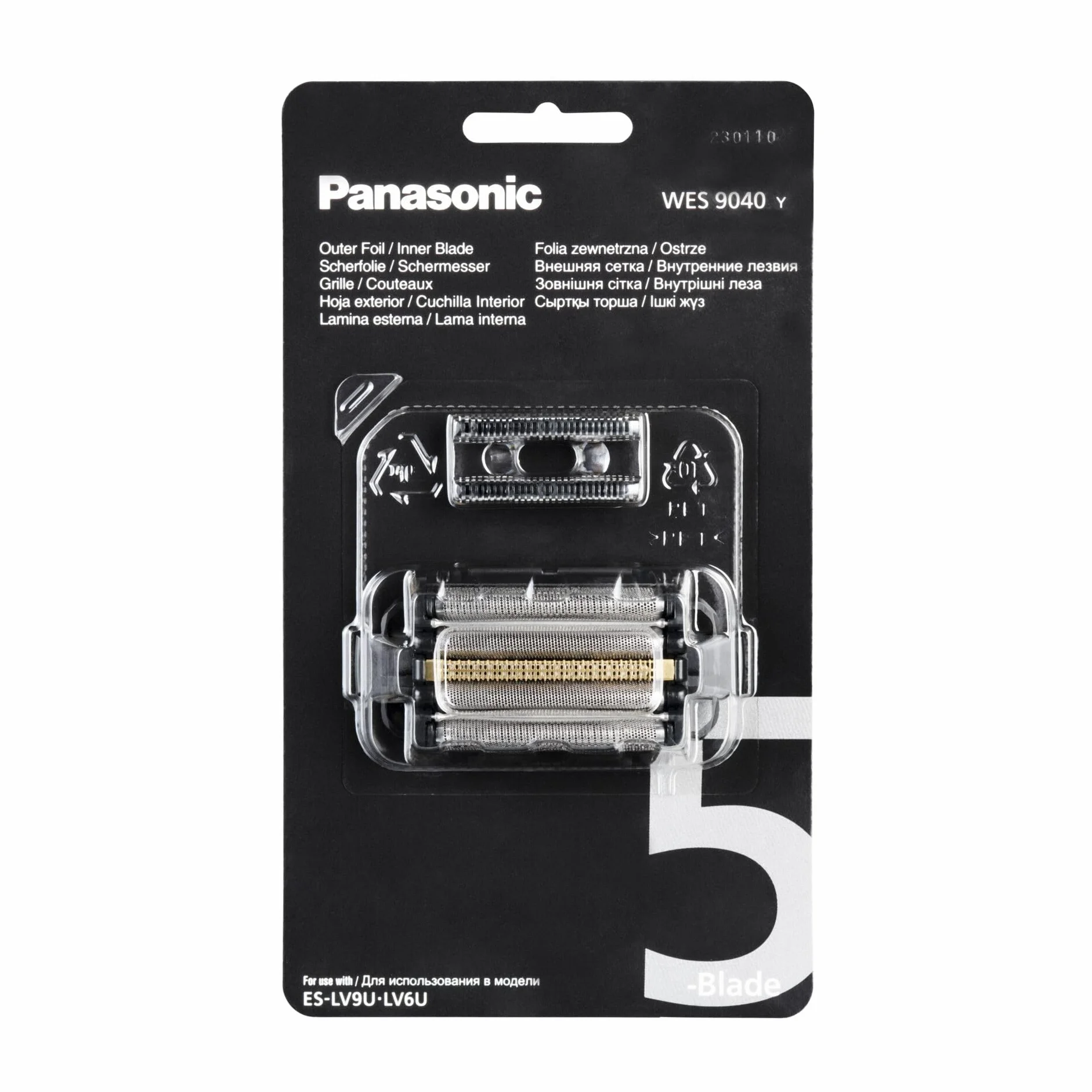 Panasonic zestaw ostrzy i folii WES9040Y1361 do golarek ES-LV9U ES-LV6U, 5 ostrzy, stal nierdzewna, wodoodporny