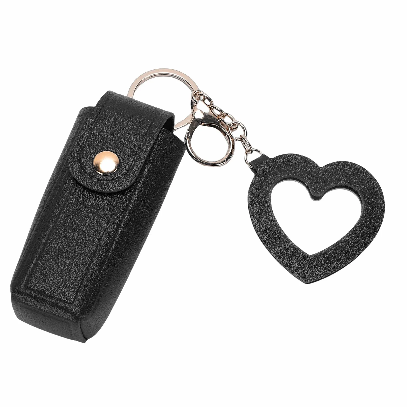 Etui na Szminki, Uchwyt na szminkę ze Skóry PU, Brelok do Kluczy, Damski Przenośny Rękaw Podróżny Organizer na Balsam do Ust z Lusterkiem w Kształcie Serca na Urodziny, rocznicę, (BLACK)