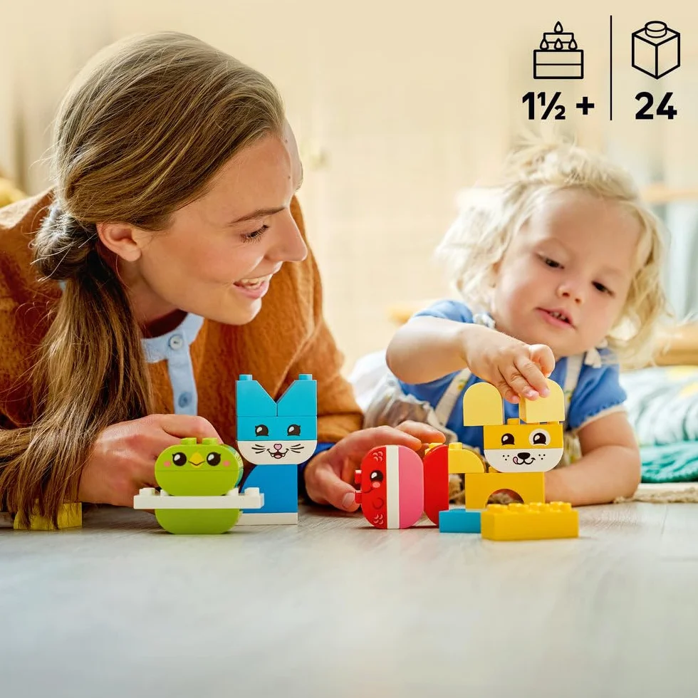 LEGO DUPLO 3 in 1 Creative Cute Pets - Educational Fine Motor Skills Toy for Toddlers - Animal Figures incl. Dog, Cat, Bird & Fish - Easter Crafts - Gift for 1+ Year Old Babies, Girls & Boys - 10477