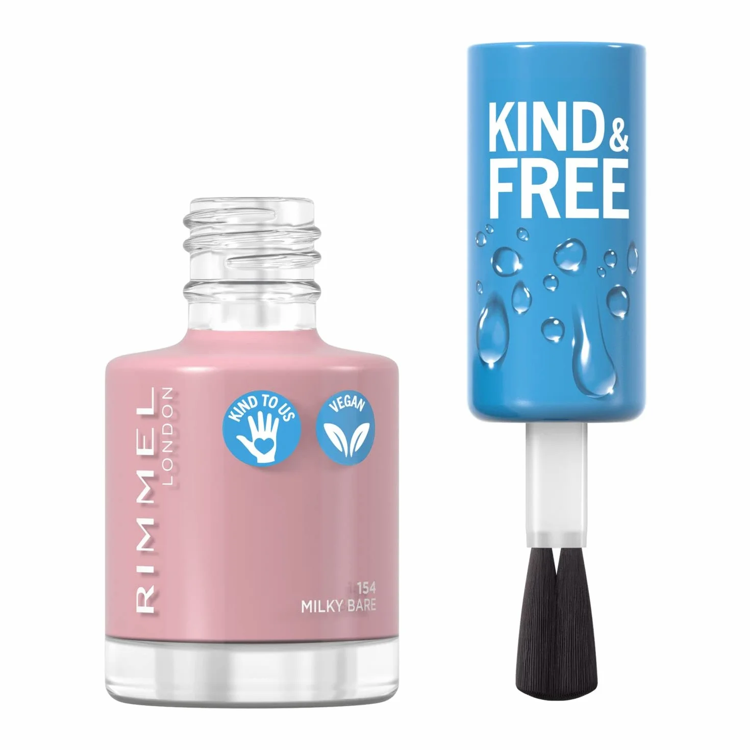 Rimmel KIND&FREE - wegański, wzmacniający lakier do paznokci, bezzapachowy, długotrwały, nr 154 Milky Bare, 8ml