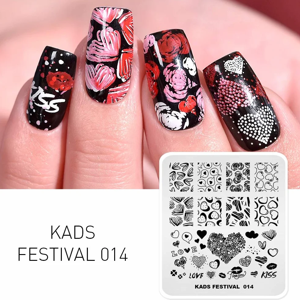 KADS Płytki do stemplowania obrazków na paznokcie Walentynki Serce Miłości DIY Szablon do Manicure