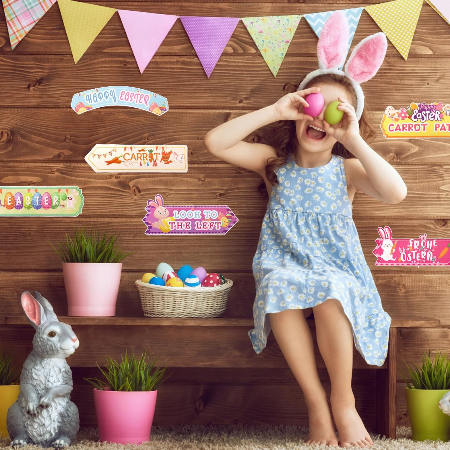 10szt Znaki Ogrodowe Happy Easter Egg Hunt Arrow, Różne Zabawne Wzory, Znaki Kierunkowe do Gier Egg Hunt dla Dzieci Rodziny Przyjaciół Wielkanoc Trawnik Dom Polowanie na Prezenty