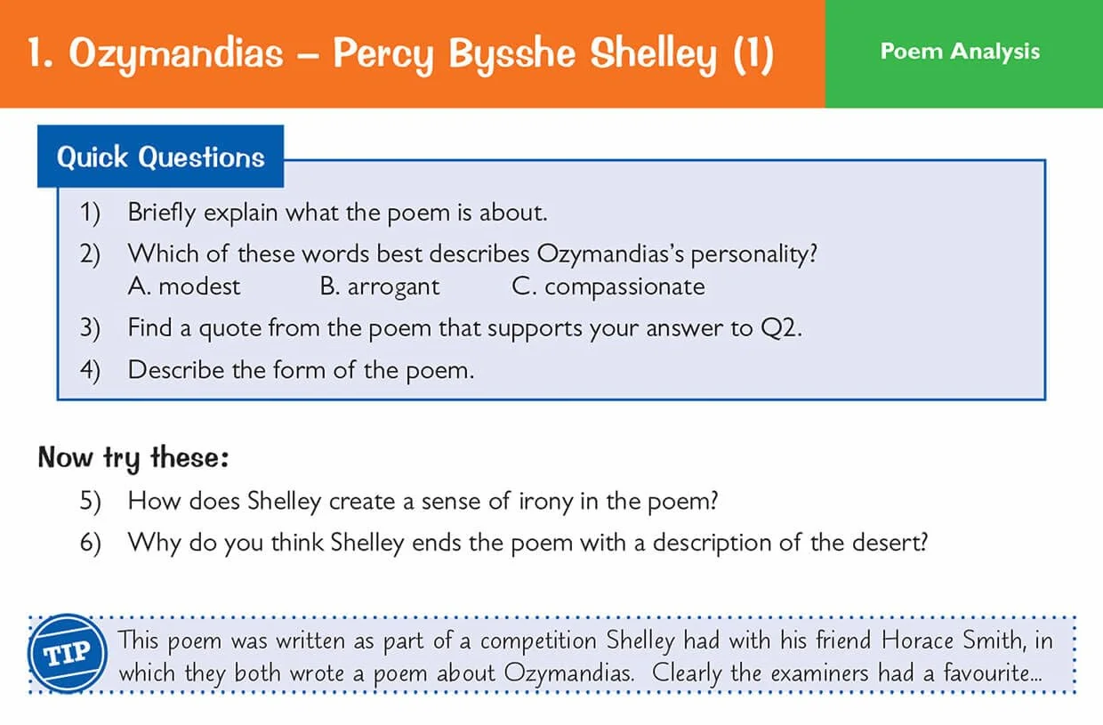 GCSE English: AQA Power & Conflict Poetry Anthology - Revision Question Cards