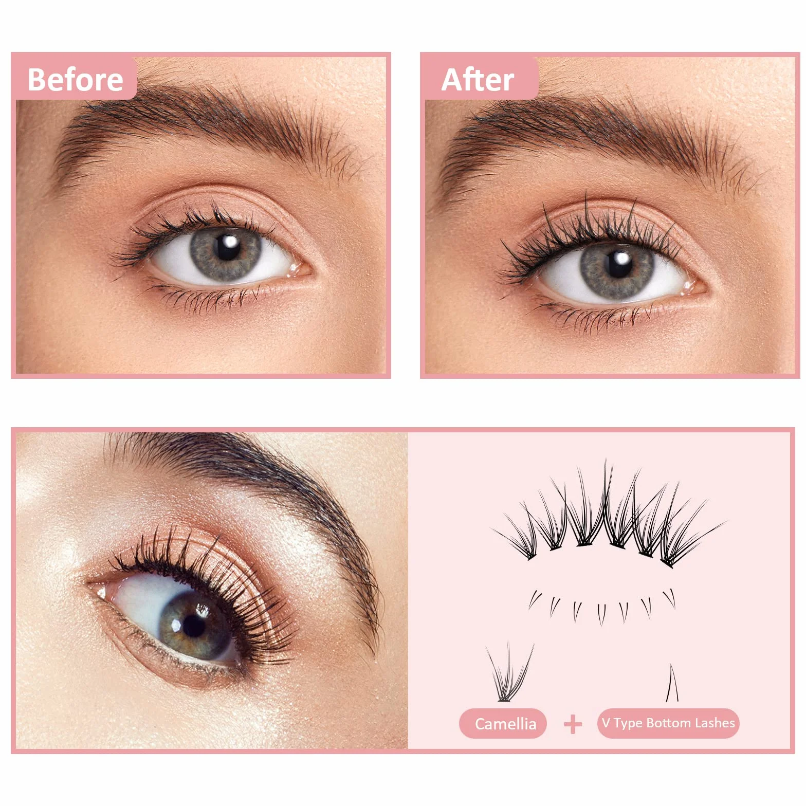 Mlen Diary Cluster Lashes mieszane 3 typy 56 szt. kamelii Lash Bottom Lashes z klejem