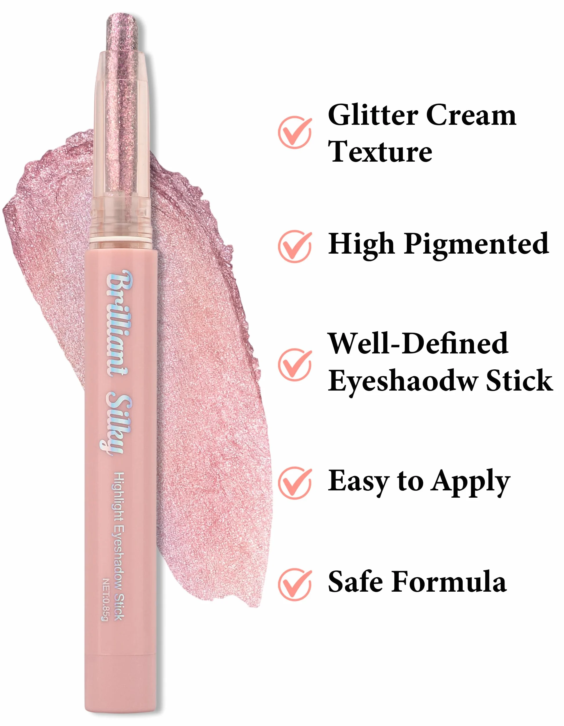 Erinde Glitter Stick Eyeshadow, wodoodporny cień do powiek, wysoka krycie, kremowa tekstura, łatwy do cieniowania, jasny perłowy efekt, możliwość użycia jako eyeliner i rozświetlacz #6