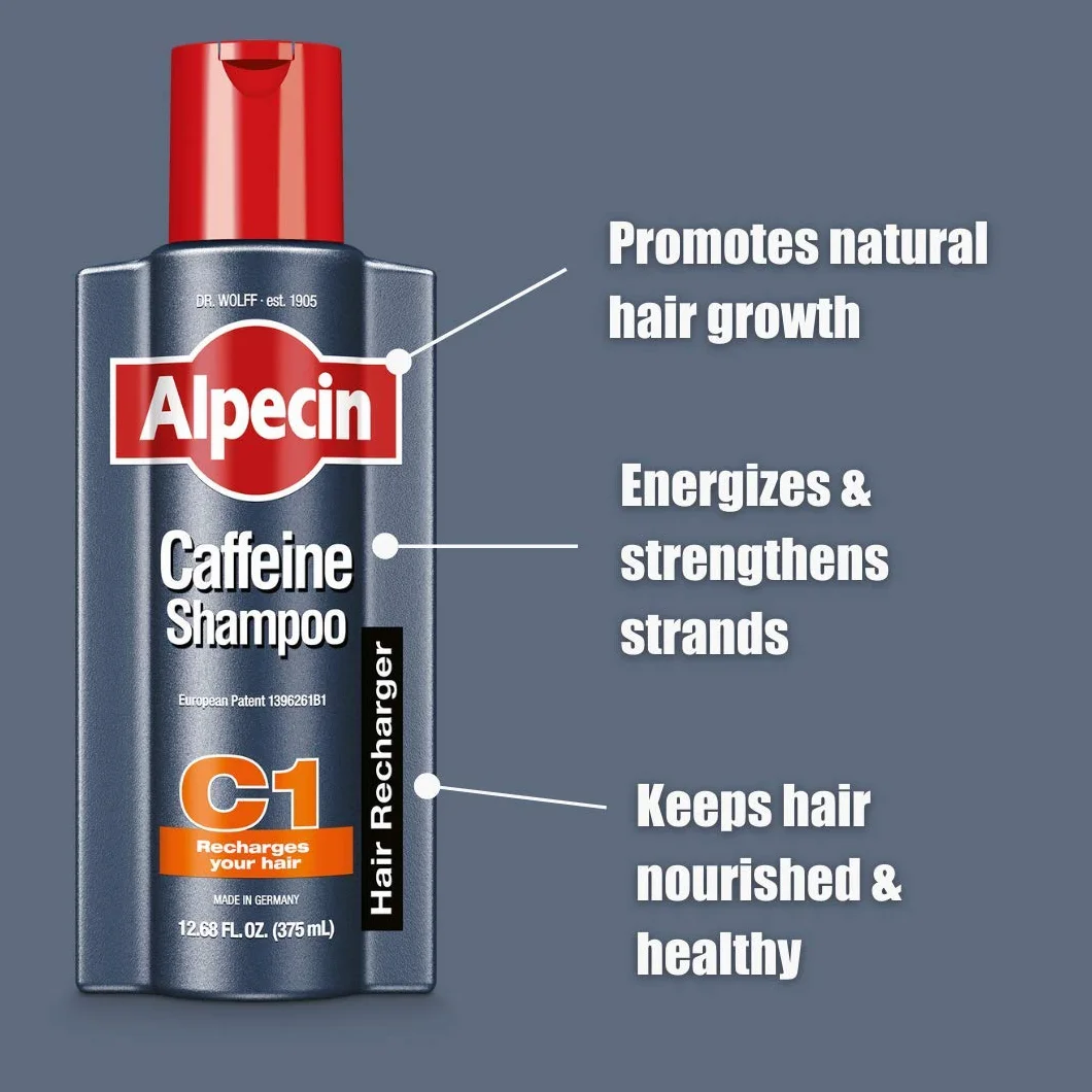 Alpecin Szampon kofeinowy C1, 1 x 250 ml – stymulujący włosy przeciwko dziedzicznemu wypadaniu włosów w celu poprawy wzrostu włosów u mężczyzn
