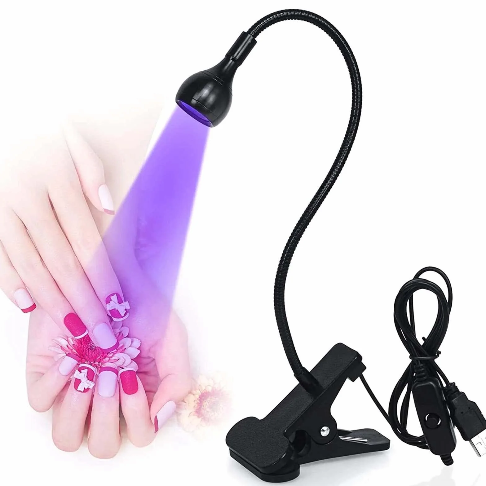 Mini żelowa lampa UV 3W do paznokci z klipsem i przełącznikiem 360°