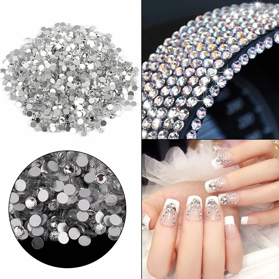 1440 Sztuk Szklane Cyrkonie Biały Kolor Kryształowe Gems do Paznokci Ozdoby Zestaw SS3 1.3-1.5mm