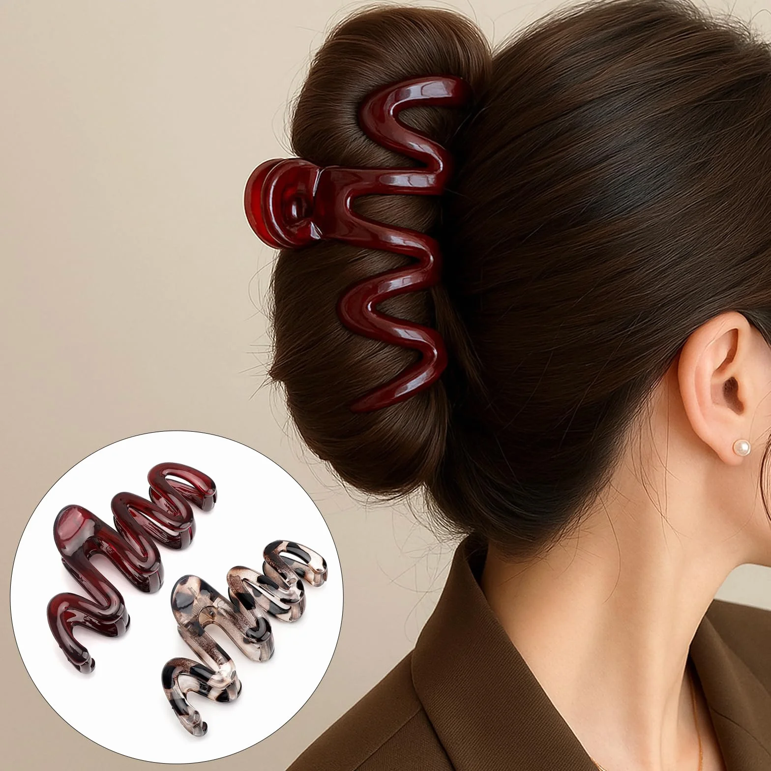 Duże spinki do włosów claw clip 2 sztuki elegancki kolor kakaowy