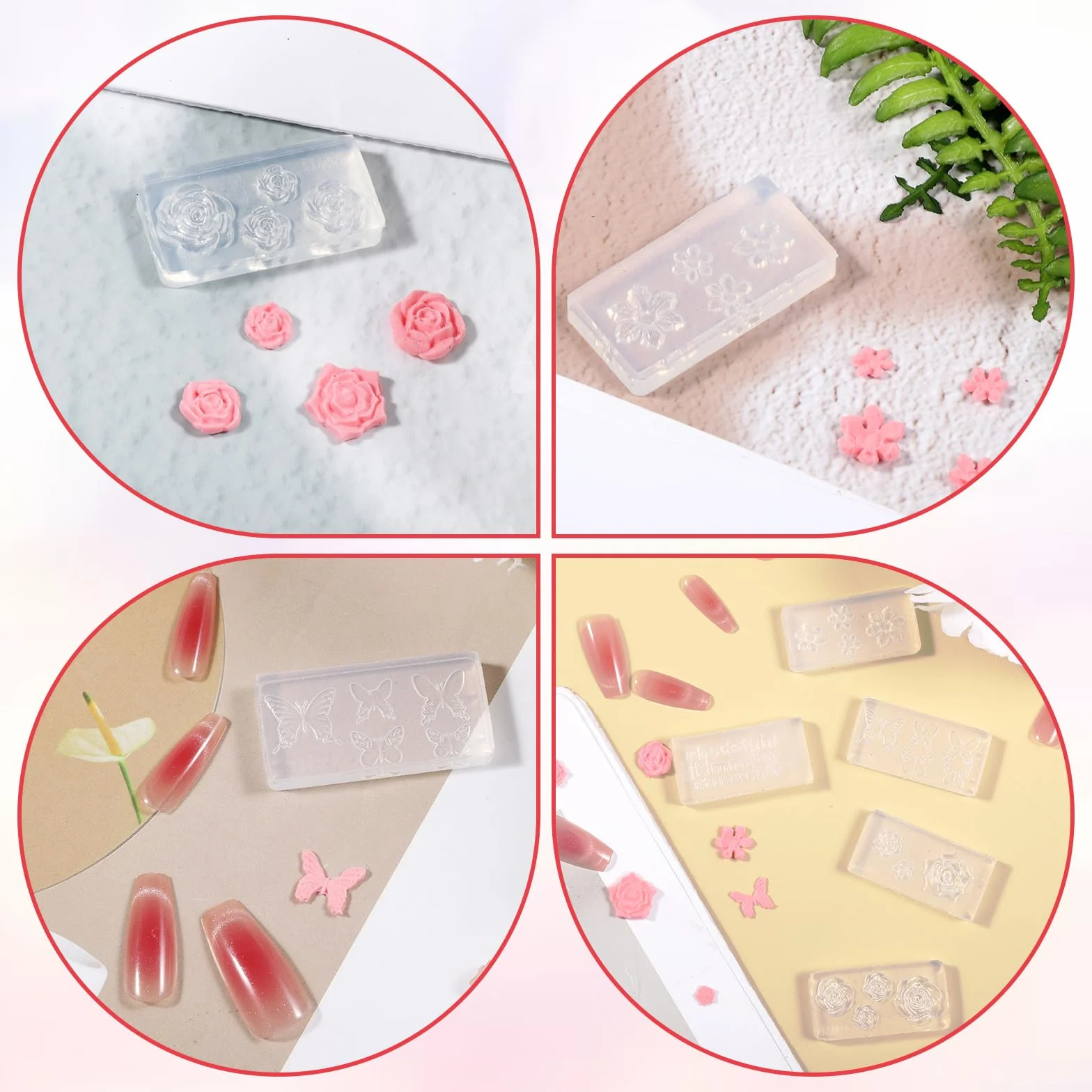 5 szt. 3D kwiaty paznokcie żelowe 3D formy silikonowe do zdobienia paznokci, małe kwiaty, formy do odlewania kwiatów, silikonowych foremek do malowania paznokci, DIY, akcesoria do paznokci