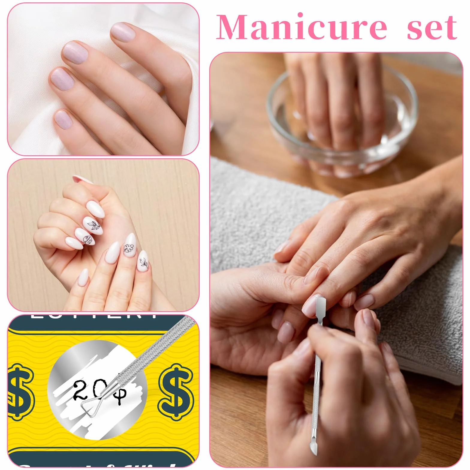 3-częściowy zestaw łopatek do skórek ze stali nierdzewnej, do usuwania skórek, do manicure, pedicure, usuwania skórek
