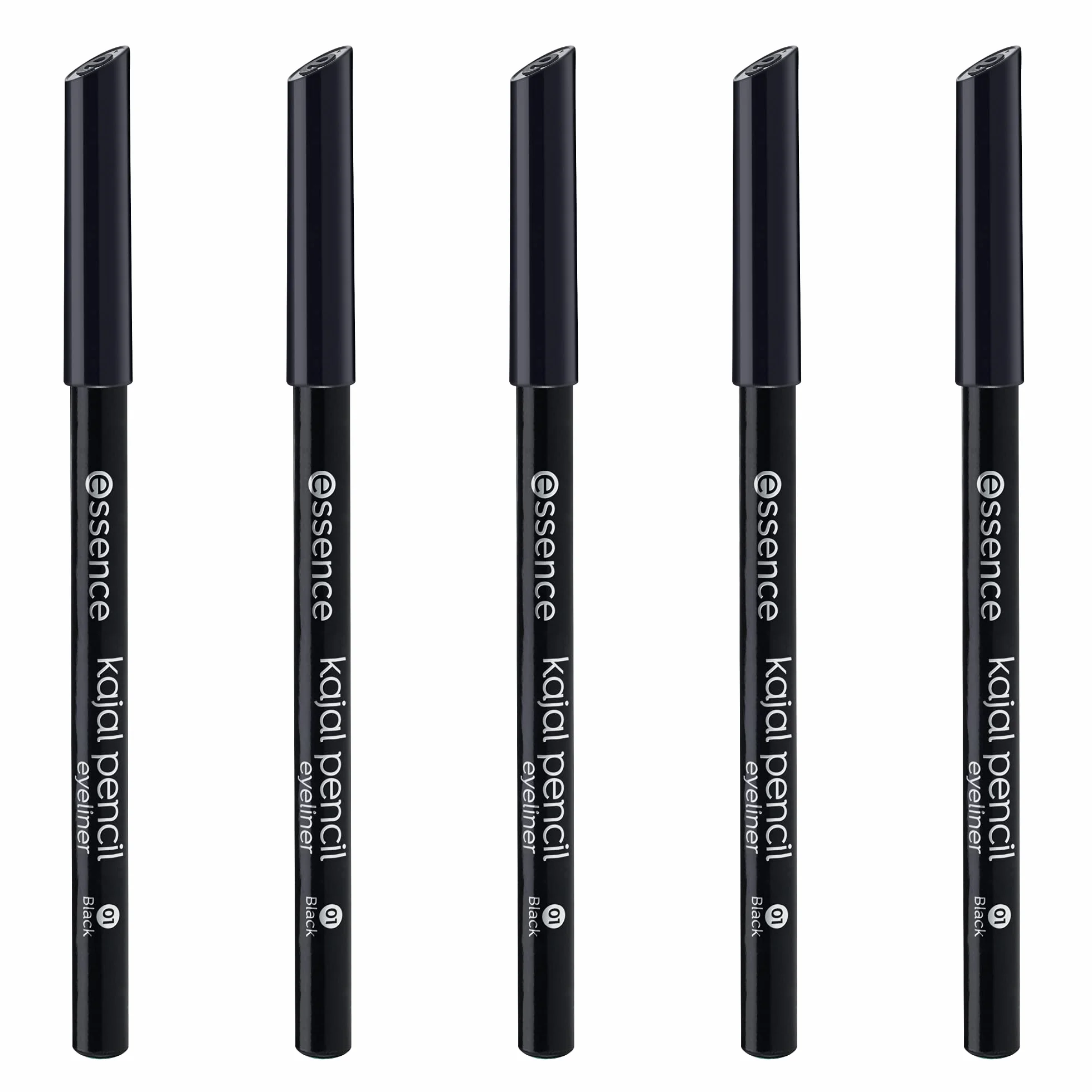 essence kajal ołówek kajal, 01, czarny, trwały, definiujący, wegański, bez mikrocząstek, 5 sztuk (5 x 1 g)