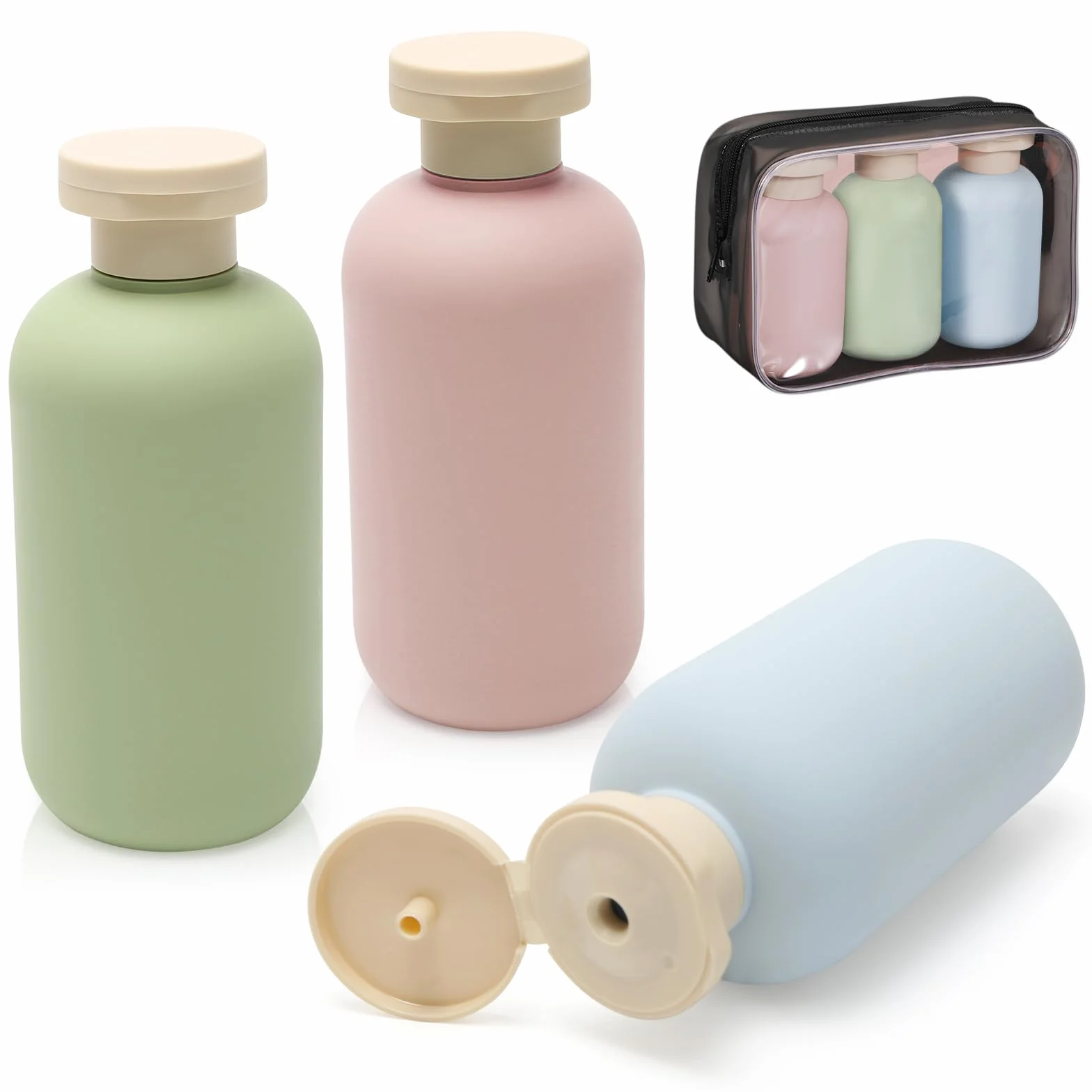 3 butelki podróżne na przybory toaletowe 200 ml, pojemnik podróżny do wielokrotnego napełniania, butelki do wyciskania szamponu, dezynfekcji rąk, żel pod prysznic, 3 szt