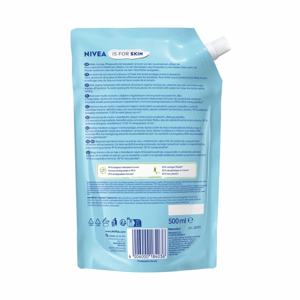 NIVEA Creme Soft Pielęgnujące mydło w płynie - opakowanie uzupełniające, 500 ml