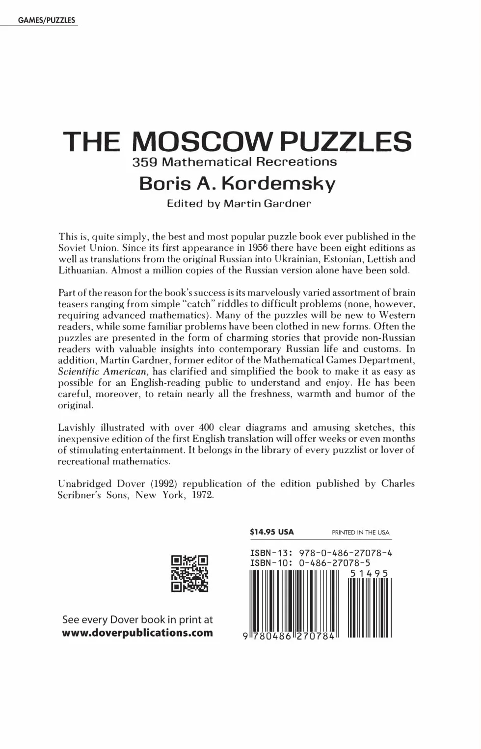 The Moscow Puzzles: 359 Mathematical Recreations
