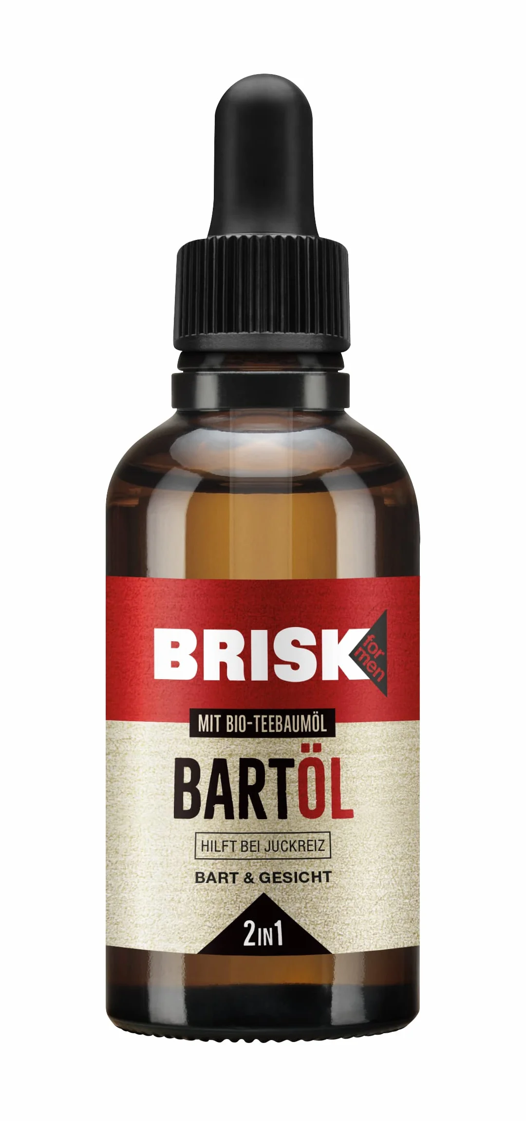 BRISK 2 w 1 olejek do brody dla mężczyzn, 50 ml, pielęgnacja brody z ekologicznym olejkiem z drzewa herbacianego, szybko się wchłania, do zadbanej skóry i miękkich włosów, nie natłuszcza, również do golenia, pielęgnacja twarzy dla mężczyzn