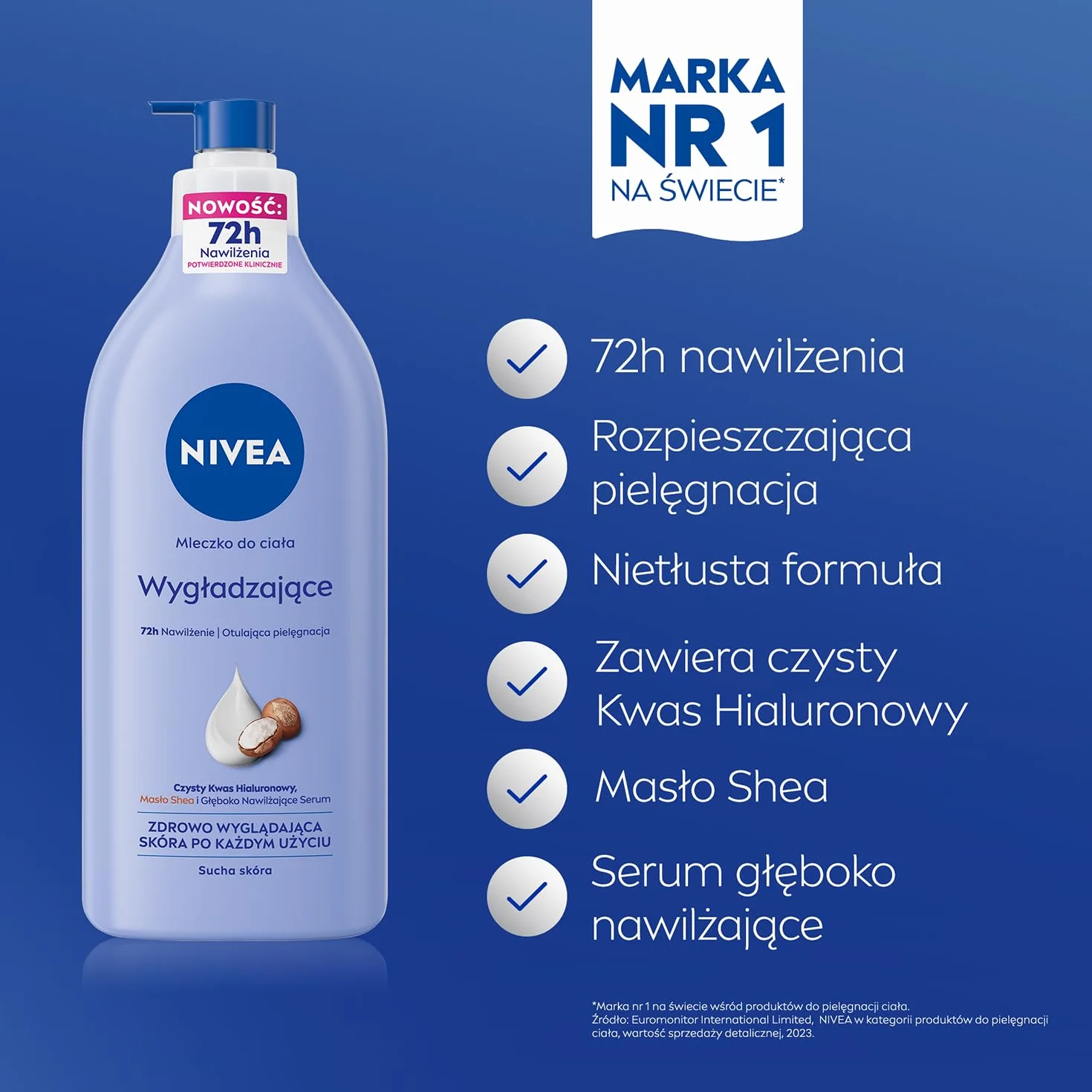 NIVEA Wygładzające mleczko do ciała 72h masło shea z pompką 625 ml