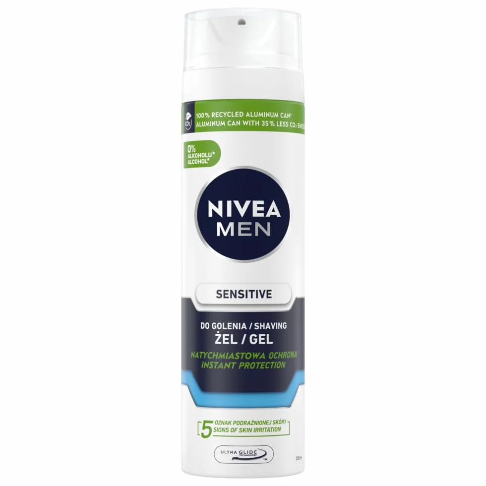 NIVEA MEN Sensitive Żel do golenia – rumianek, hamamelis, witamina E – formuła łagodząca dla skóry wrażliwej – 200 ml