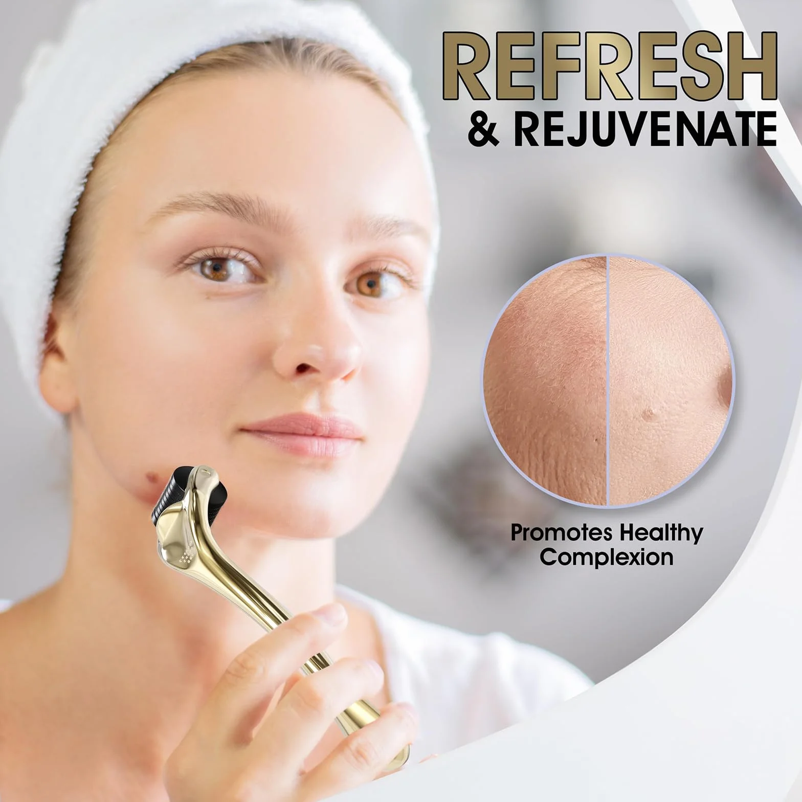 Moguri® Derma Roller zawiera pudełko, kup Youthful Glow z mikroigłami 0,5 mm do twarzy, profesjonalne rezultaty w domu, wybór na prezent, Boże Narodzenie, złoty