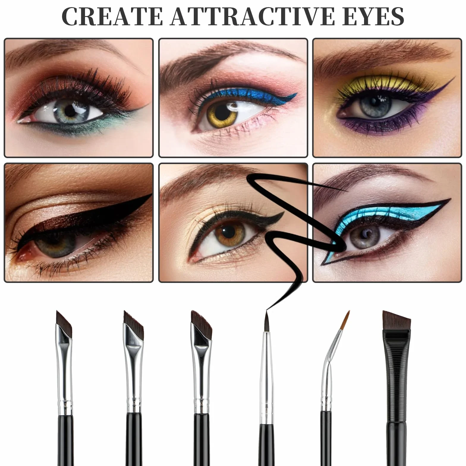 TIESOME Zestaw 6 pędzli do konturowania eyelinera, ultra cienkich, precyzyjnych, zakrzywionych do brwi i cieni do powiek