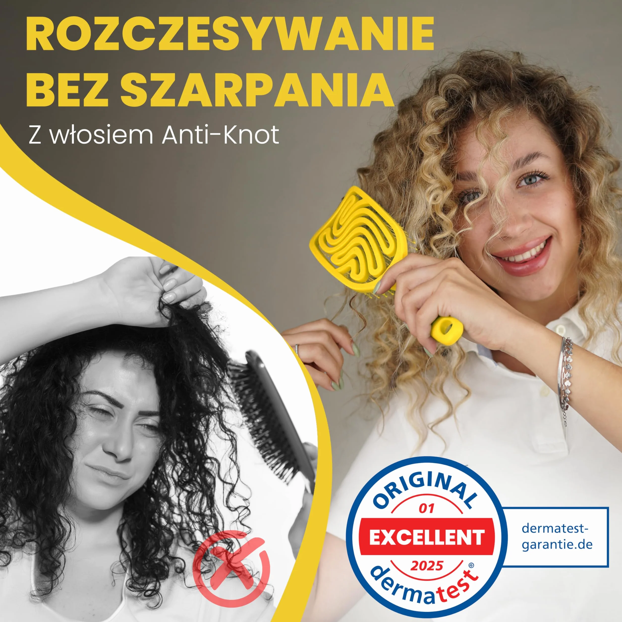 Walcora Szczotka Do Włosów Bez Ciągnięcia – Szczotka Rozplątująca & Detangler Dla Kobiet, Mężczyzn I Dzieci – Do Loków, Mokrych, Cienkich I Długich Włosów – Hair Brush – Żółty
