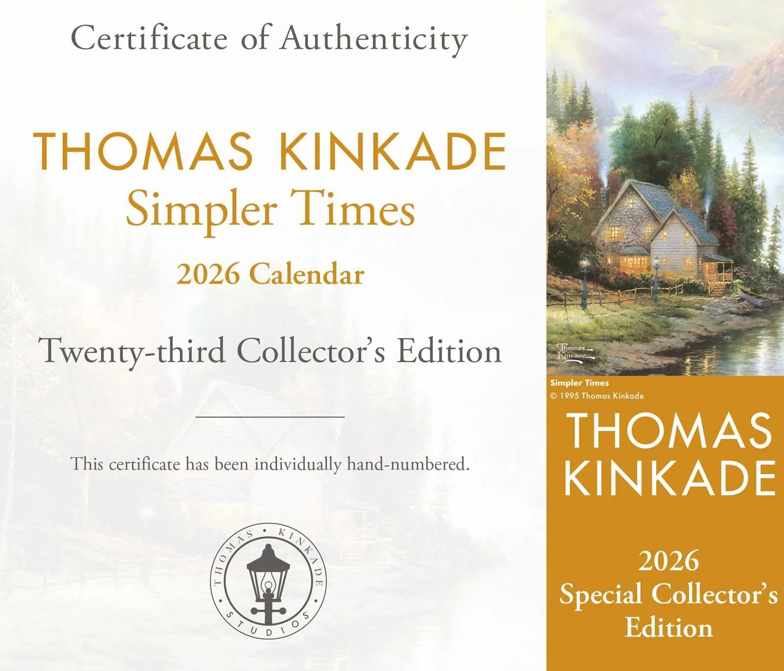 Thomas Kinkade Special Collector's Edition 2026 Deluxe Wall Calendar with Print