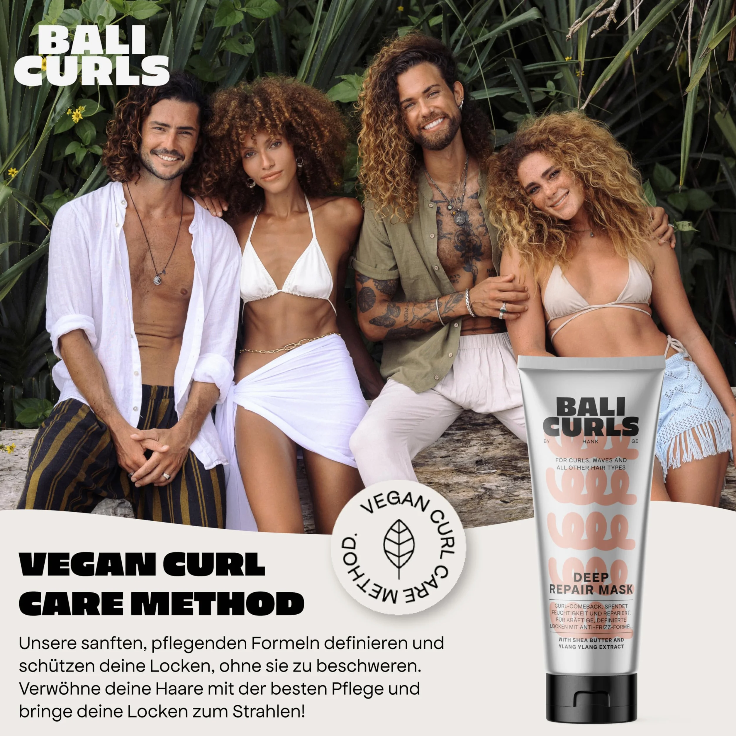 Bali Curls Deep Repair Mask – wegańska maska do włosów z masłem shea, olejem kokosowym i olejkiem z awokado – głęboka pielęgnacja loków i suchych włosów – z ekstraktem ylang-ylang – 200 ml