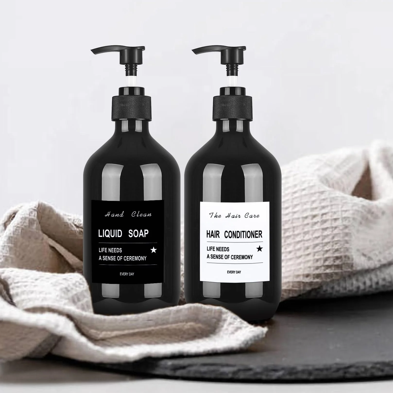 Zestaw 4 Sztuk Pusty Pojemnik na Szampon, 500 ml Dozownik do Mydła, Plastikowe Butelki z Dozownikiem Pompkowym na Balsam do Ciała dla Mydła Płynnego, Szampon, Odżywka, Żel pod Prysznic