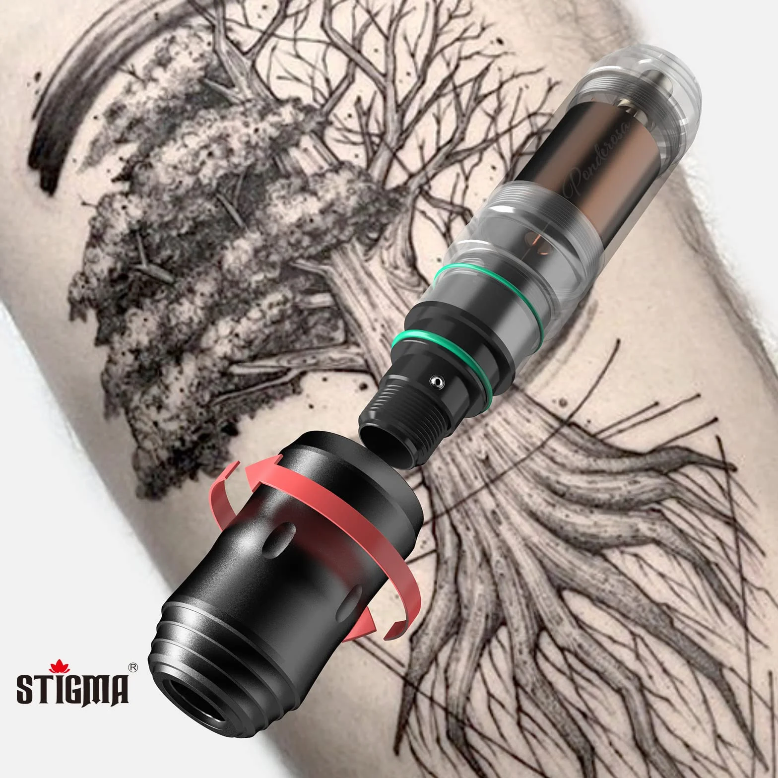 STIGMA Zestaw do tatuażu z 10 wkładami do tatuażu, cyfrowy wyświetlacz, zasilacz sieciowy dla początkujących i tatuatorów, kolor złoty