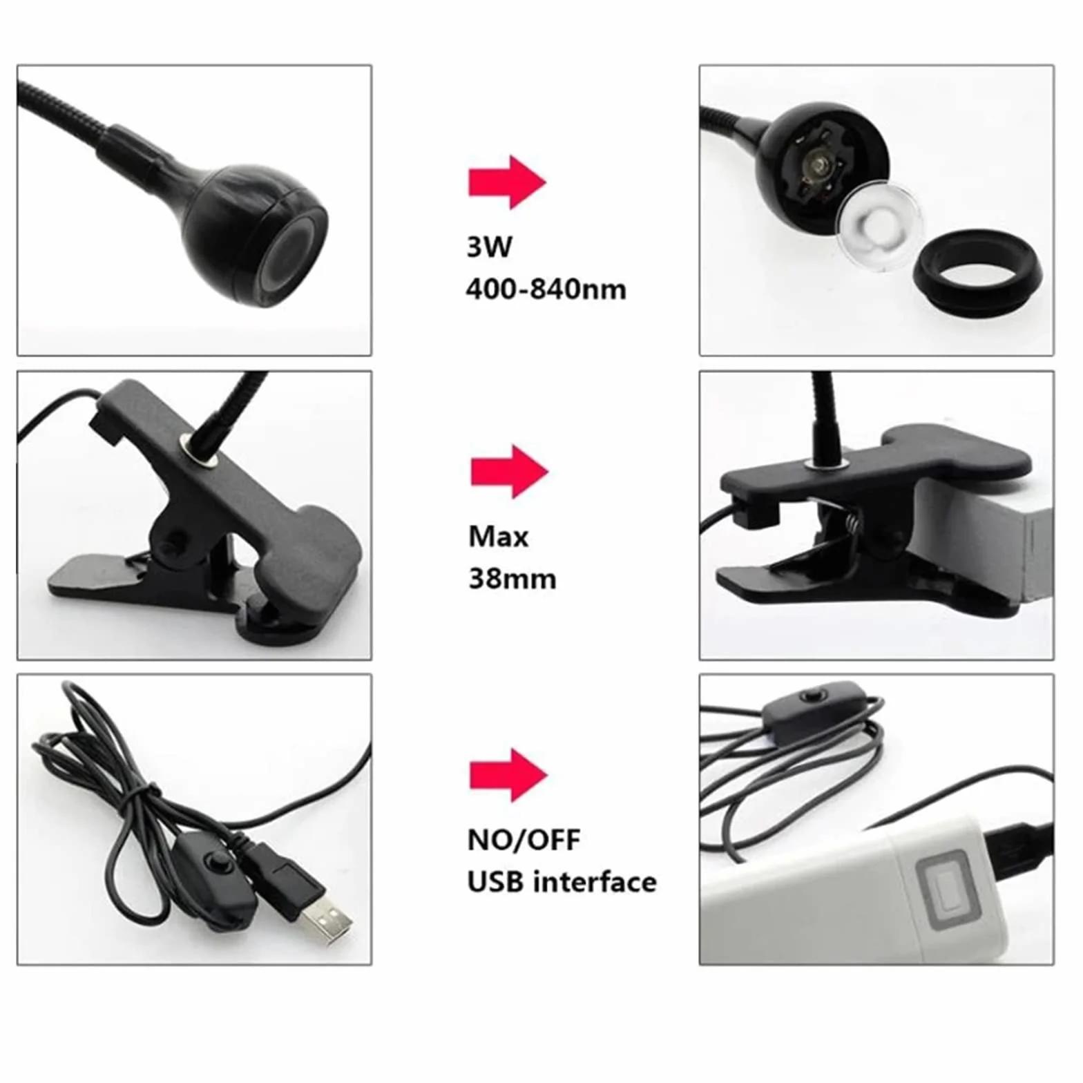 Mini żelowa lampa UV 3W do paznokci z klipsem i przełącznikiem 360°