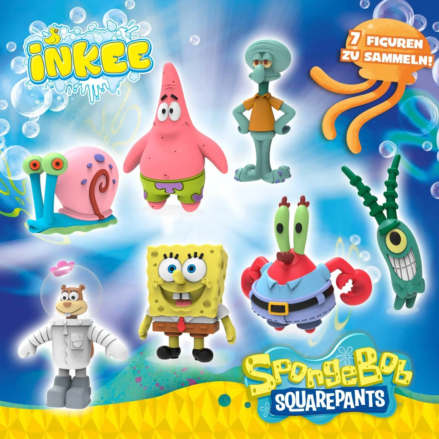 INKEE SpongeBob Bomba do Kąpieli dla Dzieci z Niespodzianką Figurki Kula 80g Aromat Burger-Gumy Olej Jojoba Turkusowa Żółta