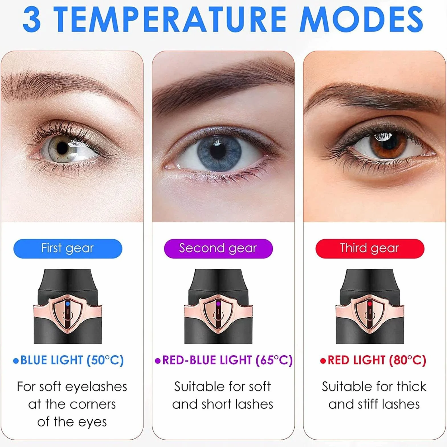 Elektryczna Lokówka do Rzęs 2 w 1, USB, 3 Temperatury, Klips do Stylizacji