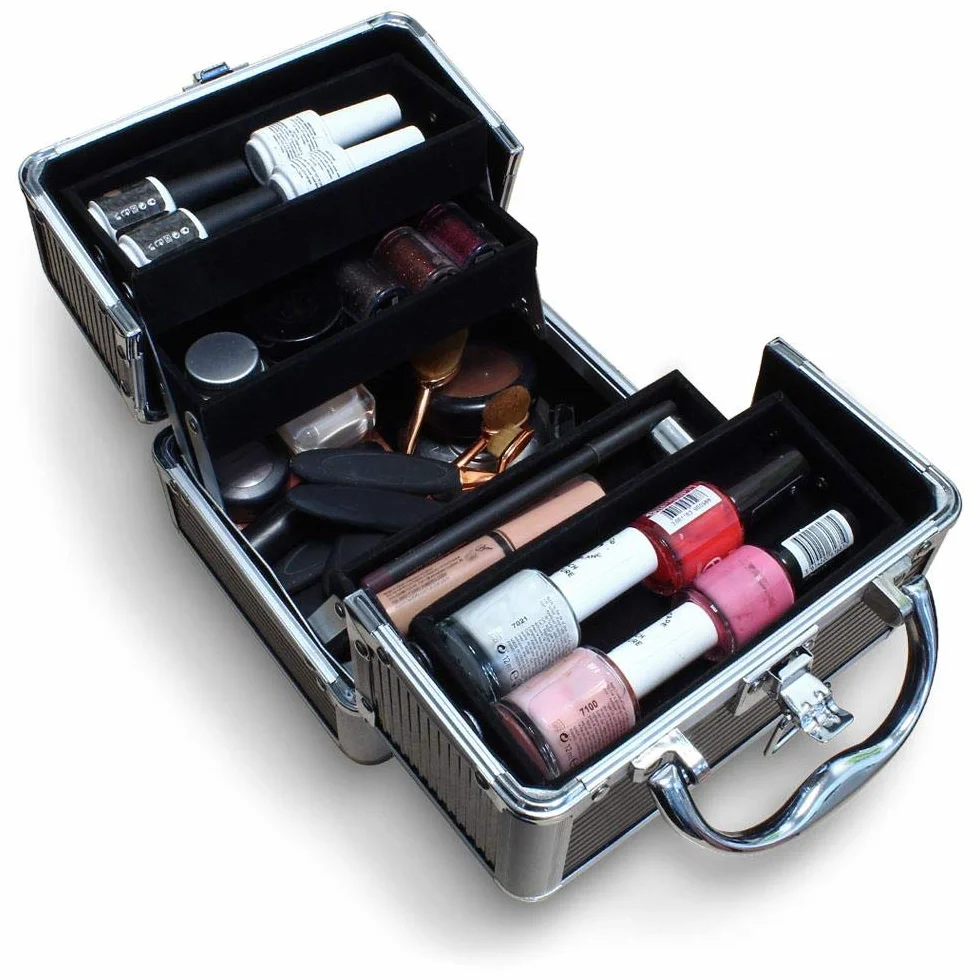 iGadgitz Twarde Etui Vanity Beauty Case Pudełko do przechowywania makijażu 4 rozkładane tace czarny