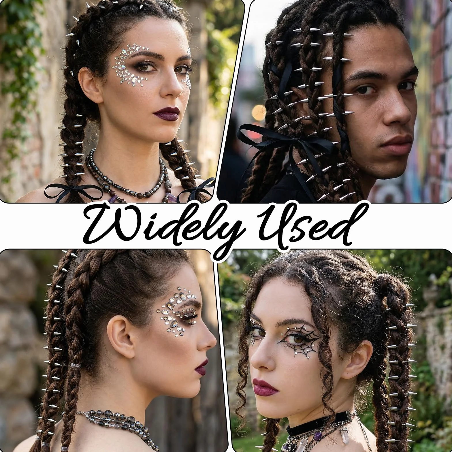 Nogeqi 20 sztuk goth kolców do włosów, akcesoria emo grunge punk, metalowe spinki do włosów Y2k, alternatywne akcesoria do warkoczy, dredów i wiązek