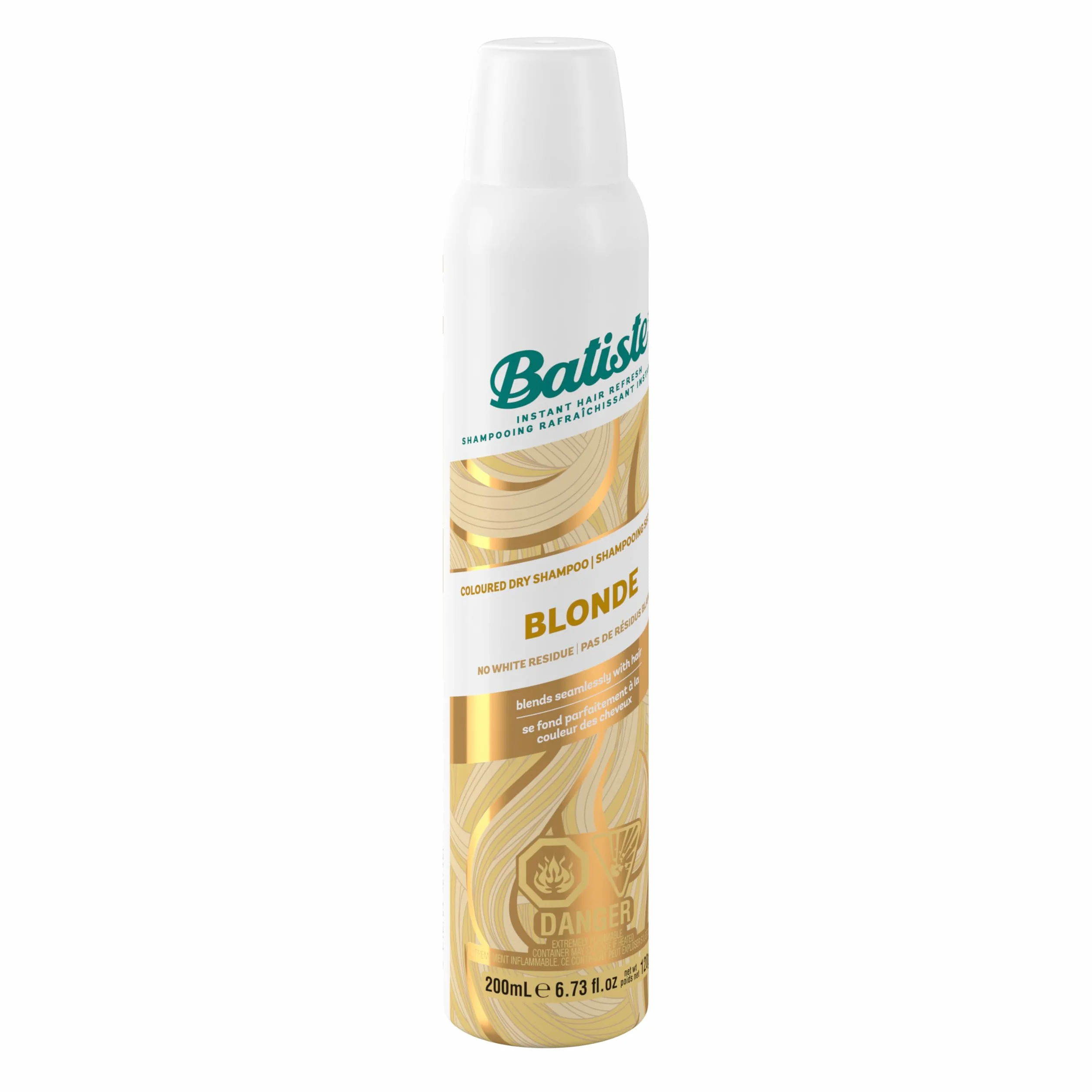Batiste Suchy szampon Blond 200 ml Suchy szampon do odświeżania i stylizacji włosów w sprayu do jasnych włosów, bez pozostałości bez spłukiwania, fryzura z efektem kolorystycznym